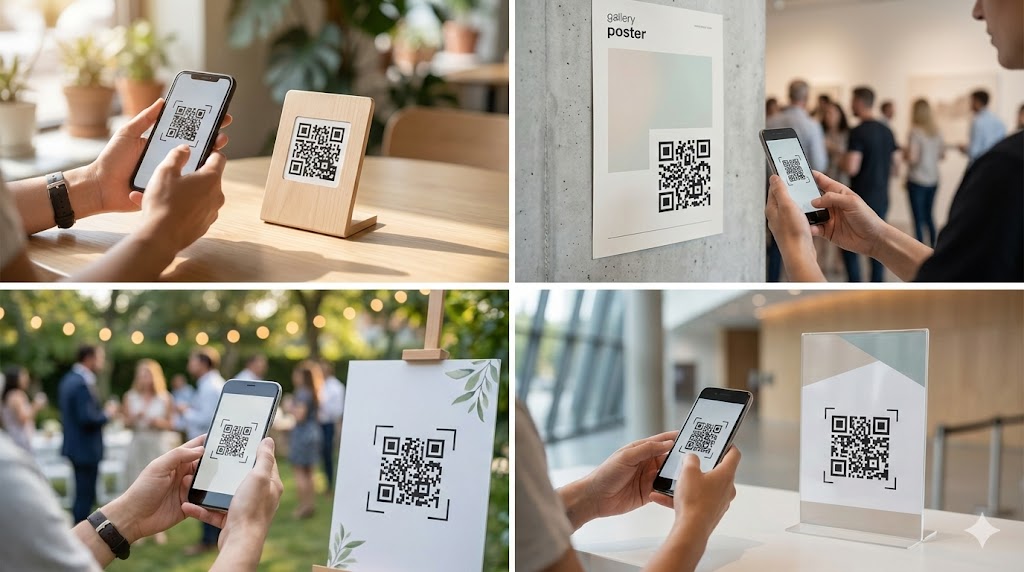 Person scanning QR code at event